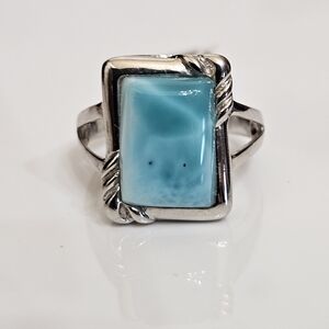 Natural Larimar & Sterling Silver Ring Size 10! NEW
